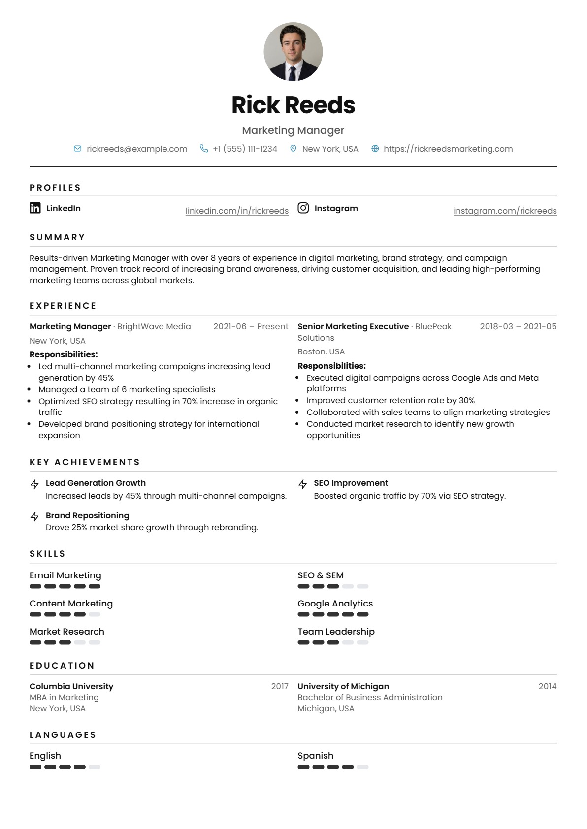 Minimal Full Width resume template preview